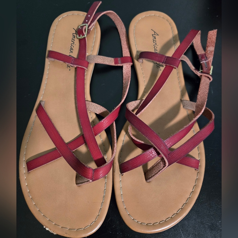 3/$15 🎁 American Eagle Outfitters Women's Burgundy and Tan Sandals